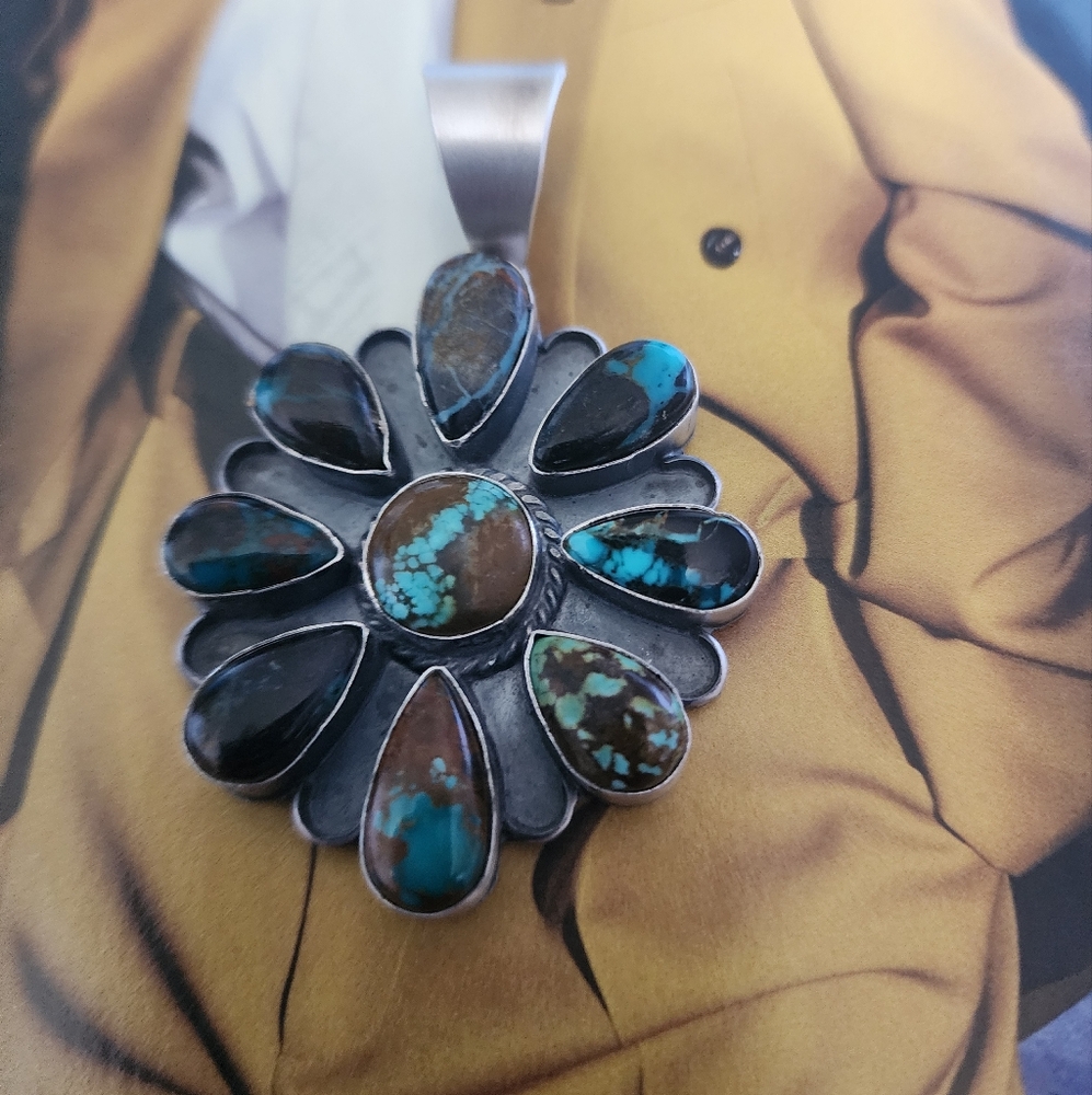 Turquoise Stones Number 8 & Black Jack 
Stones  Pendant NATIVE SIGNED~ L. Begay